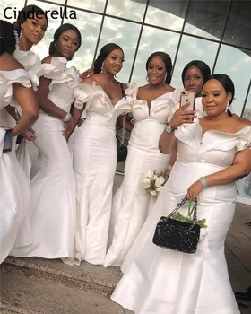 Dramblio Kaulo Bridesmaid Dresses Afrikos Off Peties Valymo Traukinio Satino Undinė Vestuves Bridesmaid Dresses