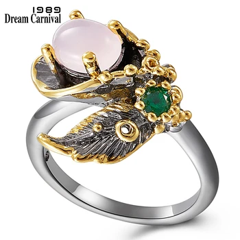 DreamCarnival Mados Pink Gėlių Žiedų Piršto Žiedą, Moterims #7 8 9 Dydis Papuošalai Juodojo Aukso Danga Sužadėtuvių Žiedai WA11665