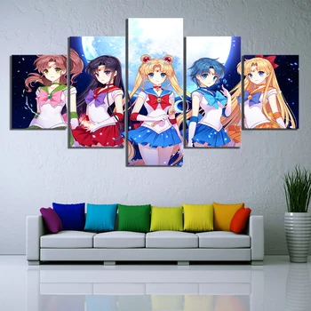 Drobė Nuotraukas, Sienos Meno Modulinės 5 Vnt Anime Merginos Sailor Moon Namų Puošybai Tapybos Spaudinių Plakatas Kambarį Sistema
