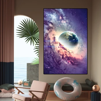 Drobė, Tapyba ūkas planetą visatoje plakatas sienų papuošimai kambarį abstrakčios drobės sienos nuotraukas Menas Naktiniai tapyba