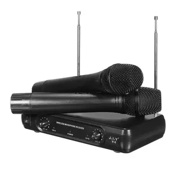 Dual Profesionali VHF Bevielio Mikrofono Sistema Belaidžius Nešiojamą Mic Imtuvas Mikrofonai Karaoke su 2 Mikrofonais