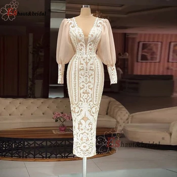 Dubajus ilgomis Rankovėmis China Nėrinių arabų Vakaro Suknelė Moterims 2021 V Kaklo Arbatos Ilgio Keltas Suknelės, Šaliai