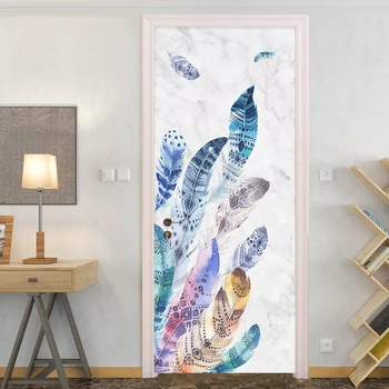 Durų Lipdukas 3D Abstrakti Akvarelė Plunksnų Marmuro Tekstūros Tapetai Gyvenimo Kambario, Miegamasis Lipnios atsparus Vandeniui Sienų Lipdukai