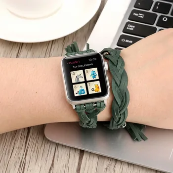 Dvigubo Kelionių Austi natūralios Odos Dirželis Apple Watch Band Derliaus Rankogaliai už iWatch Series 5 4 3 2 1 Diržas 38 40 42 44mm