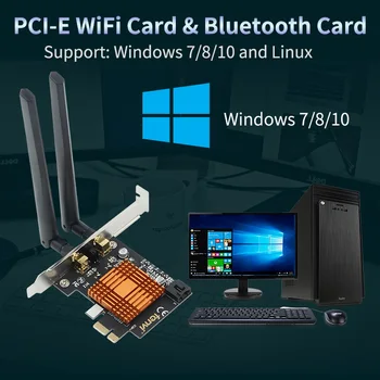 Dvigubos Juostos 1200Mbps Wireless Intel 802.11 ac Desktop PCI Express 1X Wlan Wi-fi PCIe Adapteris Wi-Fi + Bluetooth 4.0 Tinklo 2.4 G/5G
