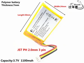 DĻSV PH 2,0 mm 3 pin Gera Qulity 3.7 V,1100mAH,703450 Polimeras ličio jonų / Li-ion baterija ŽAISLŲ,CENTRINIS BANKAS,GPS,mp3,mp4