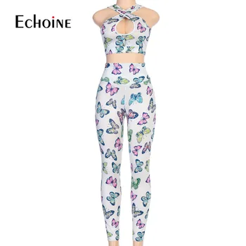 Echoine 2020 m sexy drugelis spausdinimo dviejų dalių backless rankovių tampri vasarą moterys 2 dalių komplektas streetwear komplektus sportinės aprangos