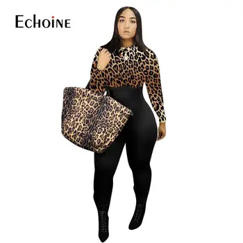 Echoine Moterų Mados Leopardas Spausdinti Liesas naktinis klubas Rompers Rudenį ilgomis Rankovėmis Kratinys Ladys Seksualus Šalies Jumpsuits bendras