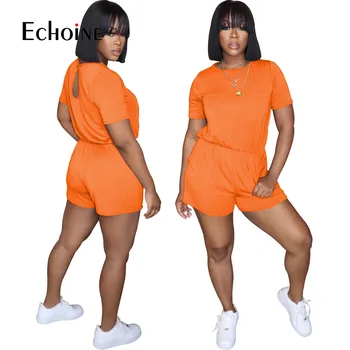 Echoine Vasaros Moterų sporto kietas trumpas rankovės bodysuit mados streetwear bodycon playsuit vieną bendrą romper jumpsuit