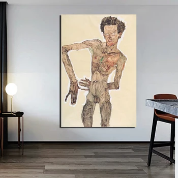Egonas Schiele Autoportretas Sienos Meno Tapybos Drobės Plakatus Spausdina Šiuolaikinės Tapybos Sienos Nuotraukas, Skirtą Kambarį Namuose Apdaila