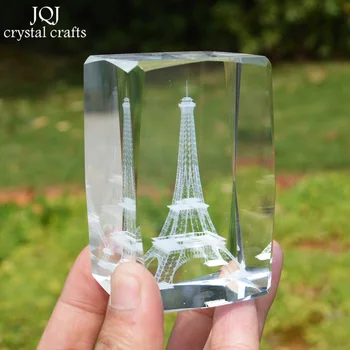 Eifelio Bokštas Crystal Cube 3D Lazeriu Graviruotas Garsaus Pastato Stiklo Miniatiūriniai Amatų Namų Puošybai Prabangos Dovanos