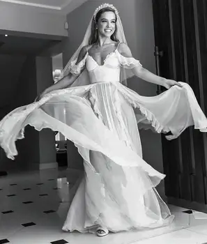 Eightree Vestido de noiva Šifono vestuvinė Suknelė, Spagečiai Dirželiai Vestuvių Suknelės 2019 Nuotakos Suknelė Grindų Ilgio chalatas de soiree