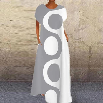 Elegantiškas ponios Abstraktus Mergina, Spausdinta Šalies Atsitiktinis Suknelės trumpomis Rankovėmis V-Kaklo Ilgio Suknelės Vasarą Laisvi Plius Dydis-A-line Dresses