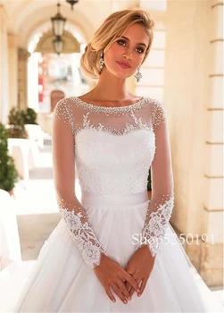 Elegantiškas Samtelis Iškirpte 2 In 1 Vestuvių Suknelės Su Perlų Lentjuostės ilgomis Rankovėmis Vestuvinės Suknelės vestidos de novia baratos