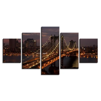 Embelsih Manhattan Bridge niujorko Naktinio Kraštovaizdžio HD Drobė Paveikslų Kambarį Namų Dekoro Modulinės Nuotraukas Plakatas