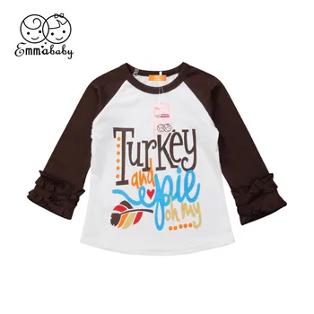 Emmababy 1-6Y Thankgiving Fashon Vaikams Baby Girl marškinėliai Mergaitėms Turkijos Medvilnės Viršūnės T marškinėliai tee Komplektus Drabužių mergina
