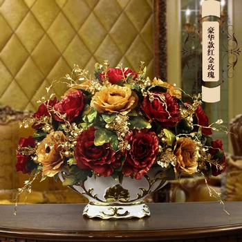 Europos Prabangos Salė Keramikos Vaza+Dirbtinių Gėlių Figūrėlės Namų Amatų, Apdailos, Veranda, Valgomasis Stalas Netikrą Vazonas Ornamentu