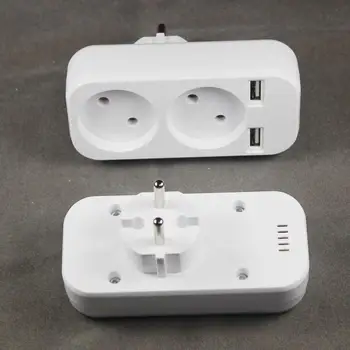 Europos stiliaus dvigubas kištukinis lizdas su dual USB 5V 2A produkcijos, prijunkite adapterį, nemokamas pristatymas