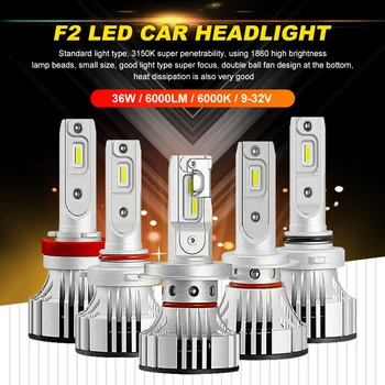 EURS F2 LED Automobilių Žibintai H4 LED H7 canbus H1 H8, H9 H11 9005 9006 72W 12000lm 6500K Automobilių Stilius Auto Rūko Žibintai lemputės