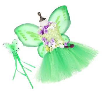 Fairy Dress Sparno Gazas Sijonas Mergaitėms Cosplay Šalies Kostiumų Mados Suknelė su Pasakų Lazdelė (Šviesiai Žalios spalvos, 80cm)
