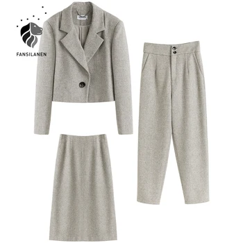 FANSILANEN Vilna 2 dalių rinkinys moterims švarkas tiktų Office lady elegantiškas sijonas atitikimo rinkiniai, Rudenį, žiemą, moteriškos kelnės, kostiumas apranga
