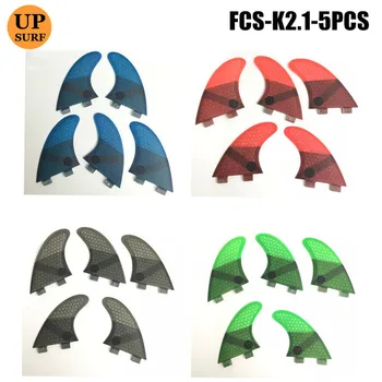 FCS K2.1 fcs pelekų, langai su stiklo pelekai 5 viename rinkinyje tri-quad fin nustatyti burlenčių pelekai 4 spalvos žalia/mėlyna/raudona/pilka upsurf logotipas