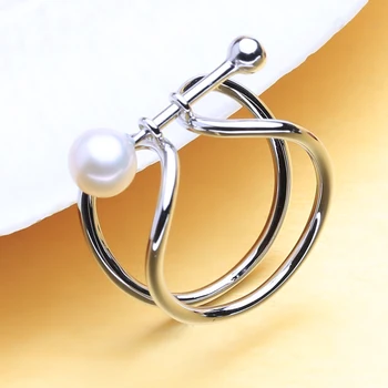 FENASY Perlų Papuošalai Mikrofono Dizainas Apvalių Perlų žiedai Natūralių Gėlavandenių Perlų 925 sterlingas Sidabro žiedai moterims