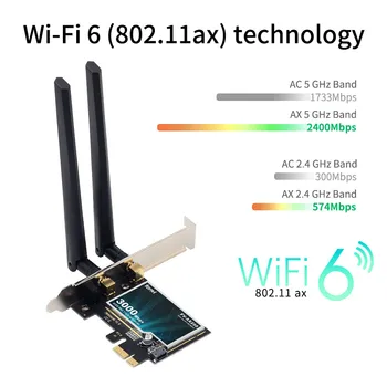 Fenvi AX WiFi Kortele, WiFi, 6 dviejų dažnių 3000Mbps AX200 PCIE Wireless Wi-fi 