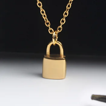 FINE4U N185 Maža Lock Pendant Karoliai Mėgėjams Aukso Spalvos Nerūdijančio Plieno Spynos Rolo Kabelis Grandinės Karoliai