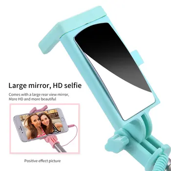 FLOVEME Laidinę Mini Selfie Stick Sulankstomas Trikojis Monopodzie Veidrodis Selfie Stick Nešiojamą 3.5 mm Audio Line Control 