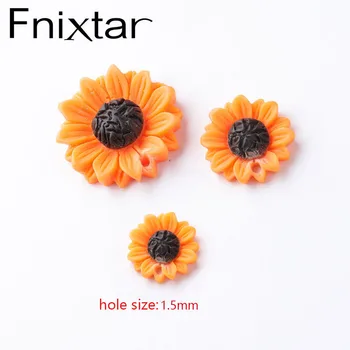 Fnixtar 300Pcs/Daug Saulėgrąžų Žavesį Daisy Gėlių Dervos Flatback Cabochons 1,5 mm Skylutę 