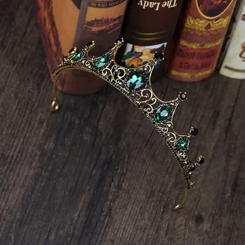 FORSEVEN Baroko Vintage Žalia Crystal Crown Rožančiai Vestuvių Nuotakos Plaukų Aksesuarų, Tiara Gėlė Headpieces tocados para novia