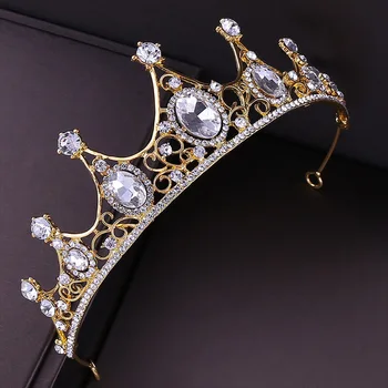 FORSEVEN Baroko Vintage Žalia Crystal Crown Rožančiai Vestuvių Nuotakos Plaukų Aksesuarų, Tiara Gėlė Headpieces tocados para novia