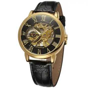 FORSINING Mados atsitiktinis vyriški ir moteriški laikrodžiai aukso atveju laikrodžiai mechaninė automatinė rankiniai laikrodžiai