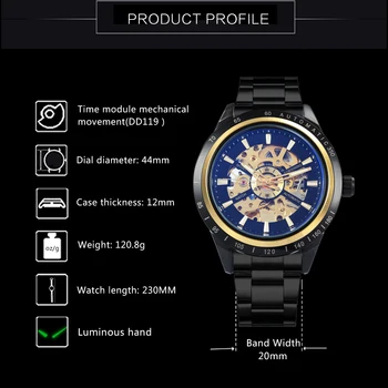 FORSINING Mados Automatinis laikrodis Vyrams, Nerūdijančio Plieno Dirželis Blue Veidrodis Atveju Verslo Mens Watches Top Brand Prabangus Laikrodis