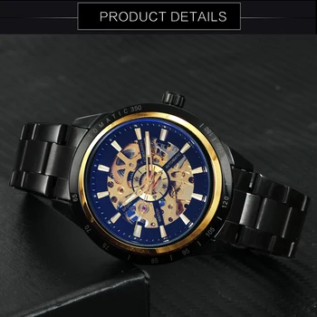 FORSINING Mados Automatinis laikrodis Vyrams, Nerūdijančio Plieno Dirželis Blue Veidrodis Atveju Verslo Mens Watches Top Brand Prabangus Laikrodis
