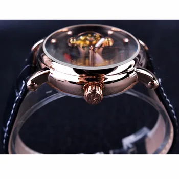 Forsining Mados Prabangių Šviesos Rankas Rose Aukso Vyrų Laikrodžiai Top Brand Tourbillion Diamond Ekranas Automatinis Mechaninis Laikrodis