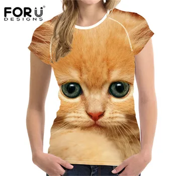 FORUDESIGNS Marškinėliai Moterims Top Marškinėliai 3D Cute Kačių Paauglių Mergaičių Drabužius Moterų Kawaii T-marškinėliai Moterims Vetement Femme Drabužiai