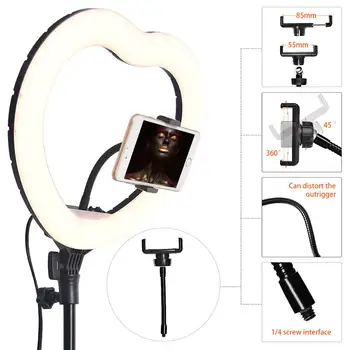 Fusitu Širdies Formos LED Apšvietimas Bi-color Lempos Fotografijos Šviesos 3200K-5600K Lempa Su Trikoju Nuotolinio Makiažo Selfie Studija