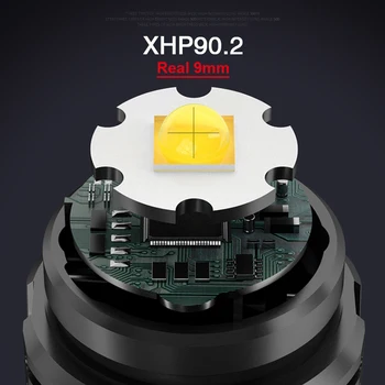 Galingas LED Žibintuvėlis XHP90.3 Taktinis LED blykstė 18650 USB Įkraunamas Žibintuvėlis Šviesos XHP90.2 XHP70 Zoomable Medžioklės lempos