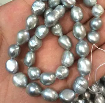 Gamtos 9-10MM sidabro pilkos Baroko gėlavandenių perlų prarasti karoliukai 14 colių
