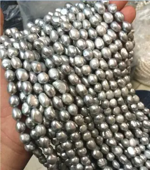 Gamtos 9-10MM sidabro pilkos Baroko gėlavandenių perlų prarasti karoliukai 14 colių