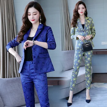 Garsaus Juanių Honkongo stiliaus naujas moterų drabužiai profesinės tiktų spausdinti mažas kostiumas kelnės rodo, plonas dviejų dalių mados