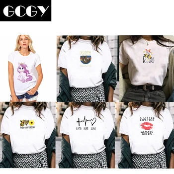 GCGY Juokinga Kaukolė Punk T Shirt Moterų Mados Atsitiktinis Trumpas Rankovės Saulės Gėlės Tshirts Chemise Femme Viršūnes Mujer Verano 2020 m.