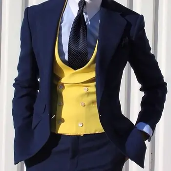 Geltona Dvigubo Breasted Vestuvių Liemenė Mens Marškinėliai Slim Fit Naujausias Dizaino Mados Geriausių Vyrų Britų Stiliaus Apatiniai Marškiniai Vyrai