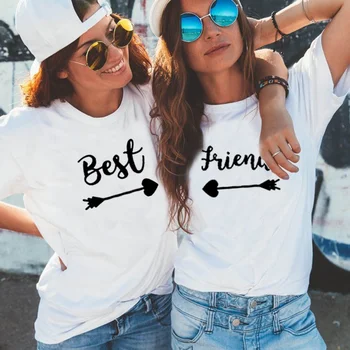 Geriausi Draugai marškinėliai Moterims T-shirt Vasaros trumpomis Rankovėmis Sesuo Bff Marškinėliai Moterims Marškinėlius Viršuje Balti Laisvalaikio Marškinėliai Femme