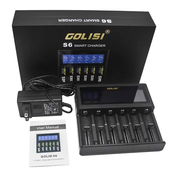 GOLISI S6 6-lizdai 2A 1A 0.5 Įkraunama Baterija, Įkroviklis, LCD Ekranas, pažangi kroviklis, Ni-mh/Ni-cd Li-ion 18650 26650 18350