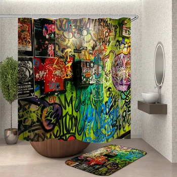 Grafiti gatvės kultūros dušo užuolaidos atsparus vandeniui performance douchegordijn 3d vonia, dušo užuolaidos