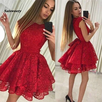 Gražus Homecoming Suknelė 2020-line Bžūp Rankovėmis, Trumpus Mini Nėrinių Aplikacijos Pakopų Raudona Kokteilių Suknelės vestidos de graduacion