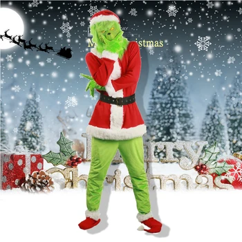Grinch Kostiumas Helovinas Kalėdų Senio Kostiumas Suaugusiųjų Grinch Cosplay Kostiumas, Kaip Grinch Pavogė Kalėdų Komplektai Su Kauke